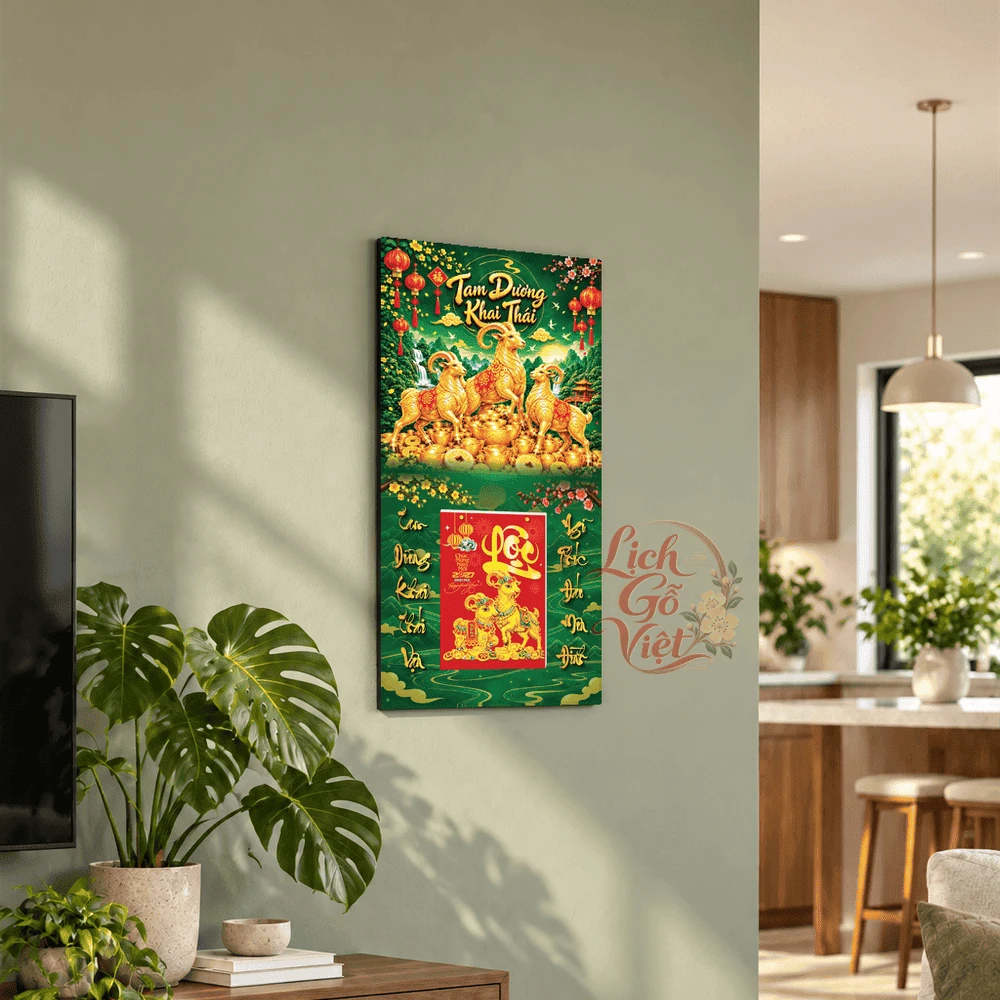 Lịch gỗ tráng gương 2027 30×60 cm Tam Dương Khai Thái LGV27T3-02 — ảnh 2