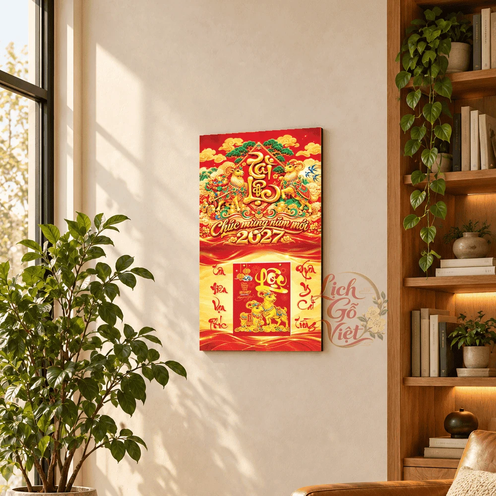 Lịch gỗ tráng gương 2027 30×60 cm Tài Lộc LGV27T3-03 — ảnh 1