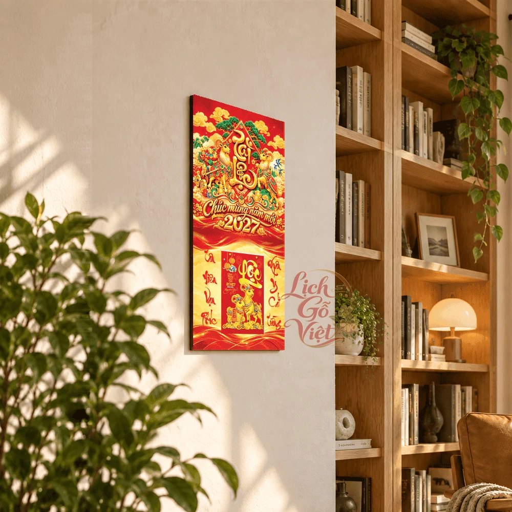 Lịch gỗ tráng gương 2027 30×60 cm Tài Lộc LGV27T3-03 — ảnh 2