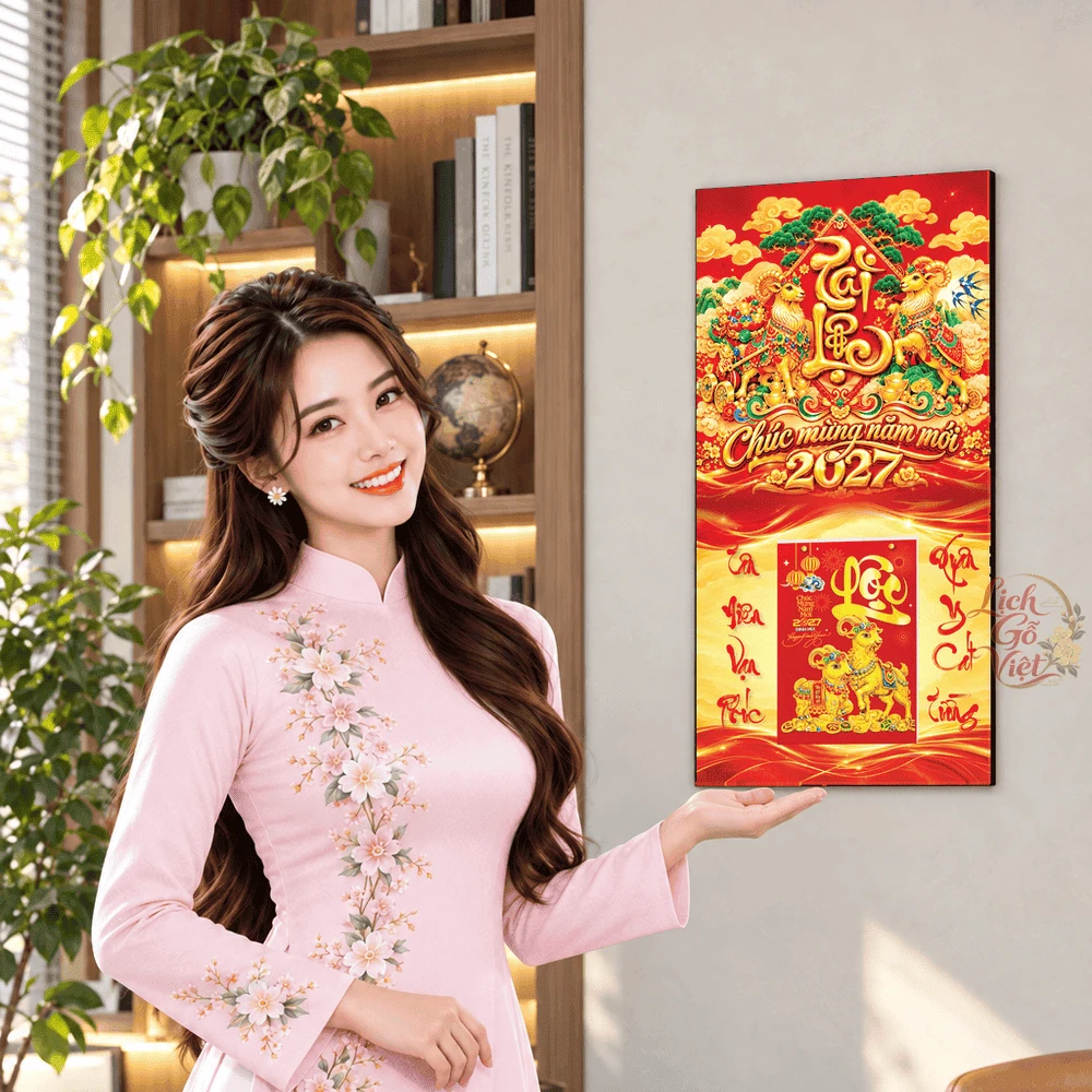 Lịch gỗ tráng gương 2027 30×60 cm Tài Lộc LGV27T3-03 — ảnh 4