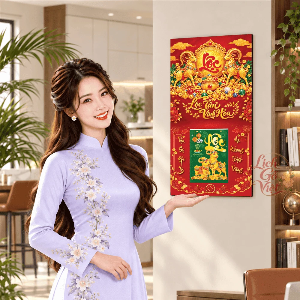 Lịch gỗ tráng gương 2027 30×60 cm Chữ Lộc Lộc Tài Như Ý LGV27T3-05 — ảnh 4