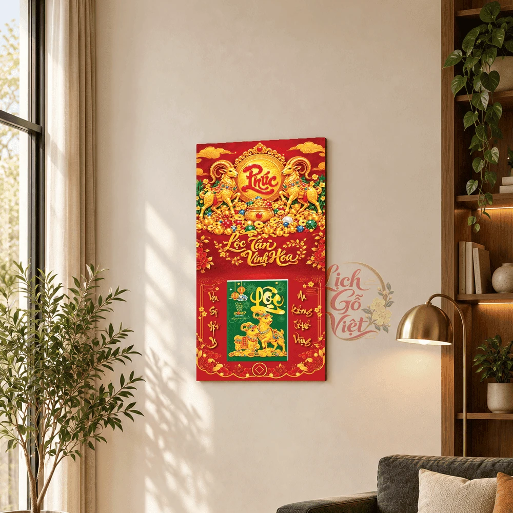Lịch gỗ tráng gương 2027 30×60 cm Chữ Phúc Lộc Tài Như Ý LGV27T3-06 — ảnh 1