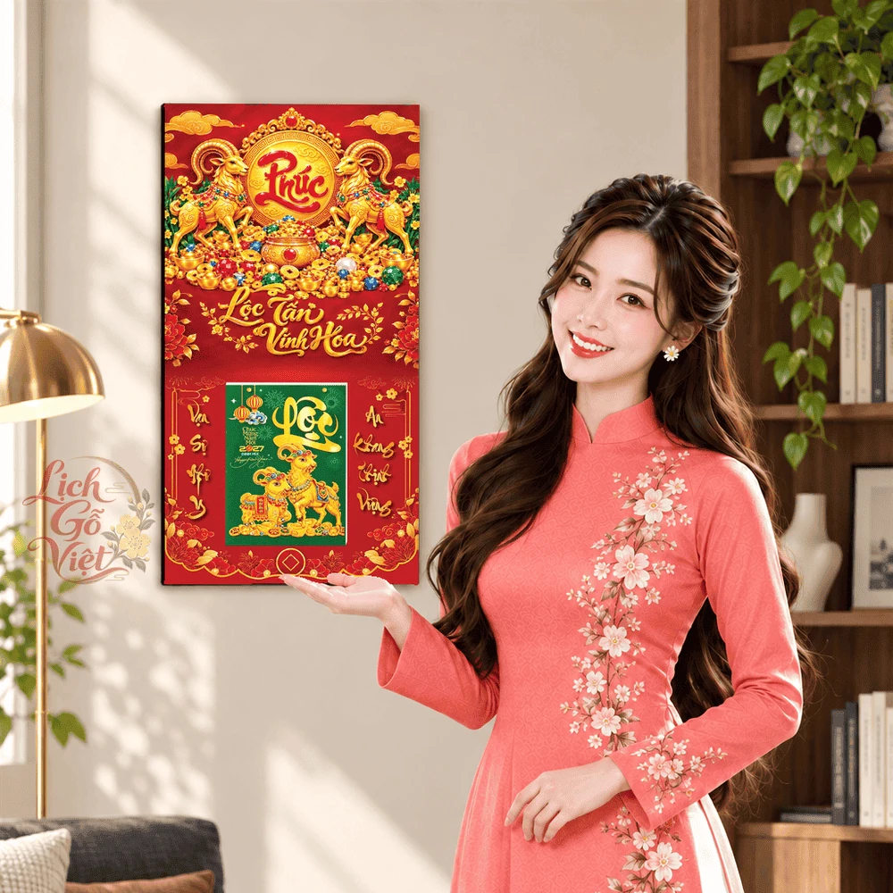Lịch gỗ tráng gương 2027 30×60 cm Chữ Phúc Lộc Tài Như Ý LGV27T3-06 — ảnh 4