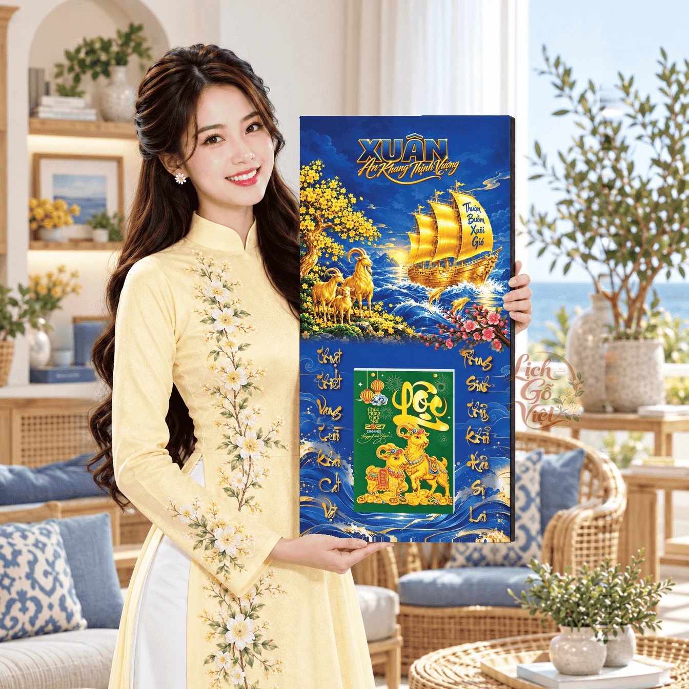 Lịch gỗ tráng gương 2027 30×60 cm Thuận Buồm Xuôi Gió LGV27T3-07 — ảnh 3