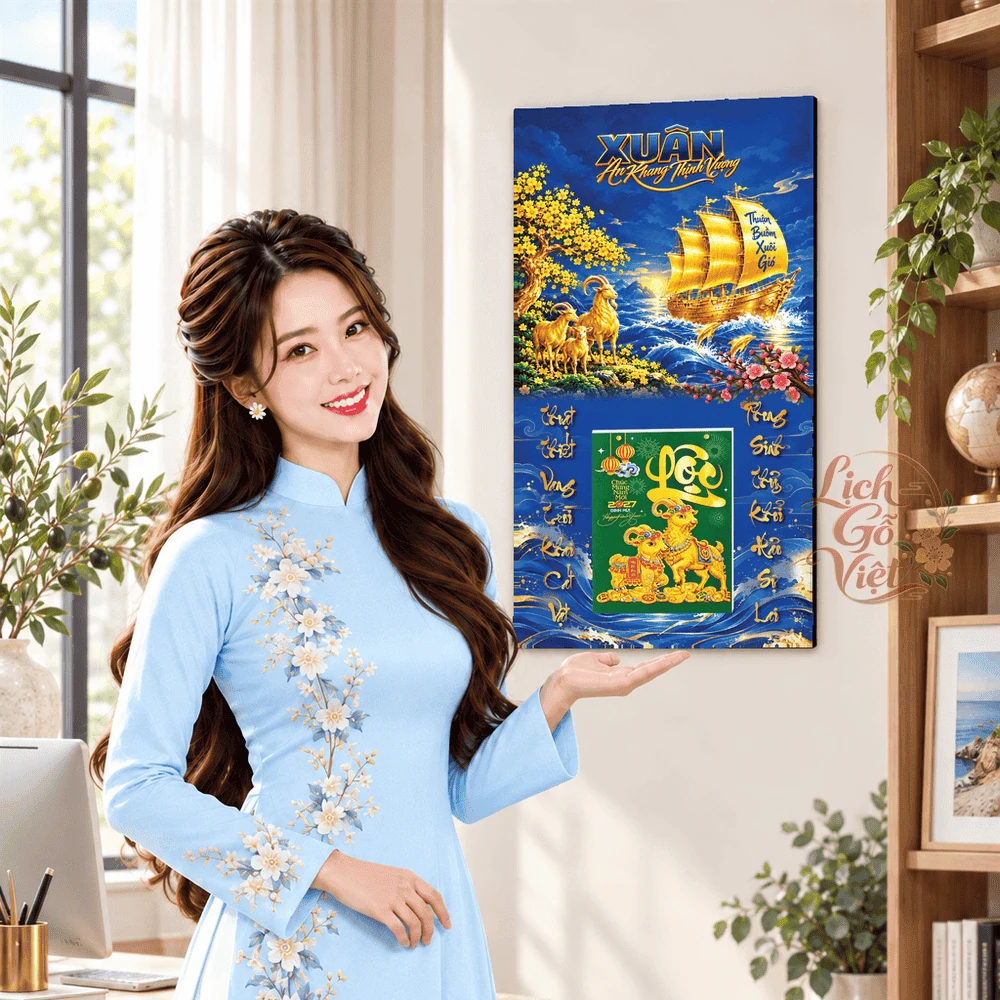 Lịch gỗ tráng gương 2027 30×60 cm Thuận Buồm Xuôi Gió LGV27T3-07 — ảnh 4