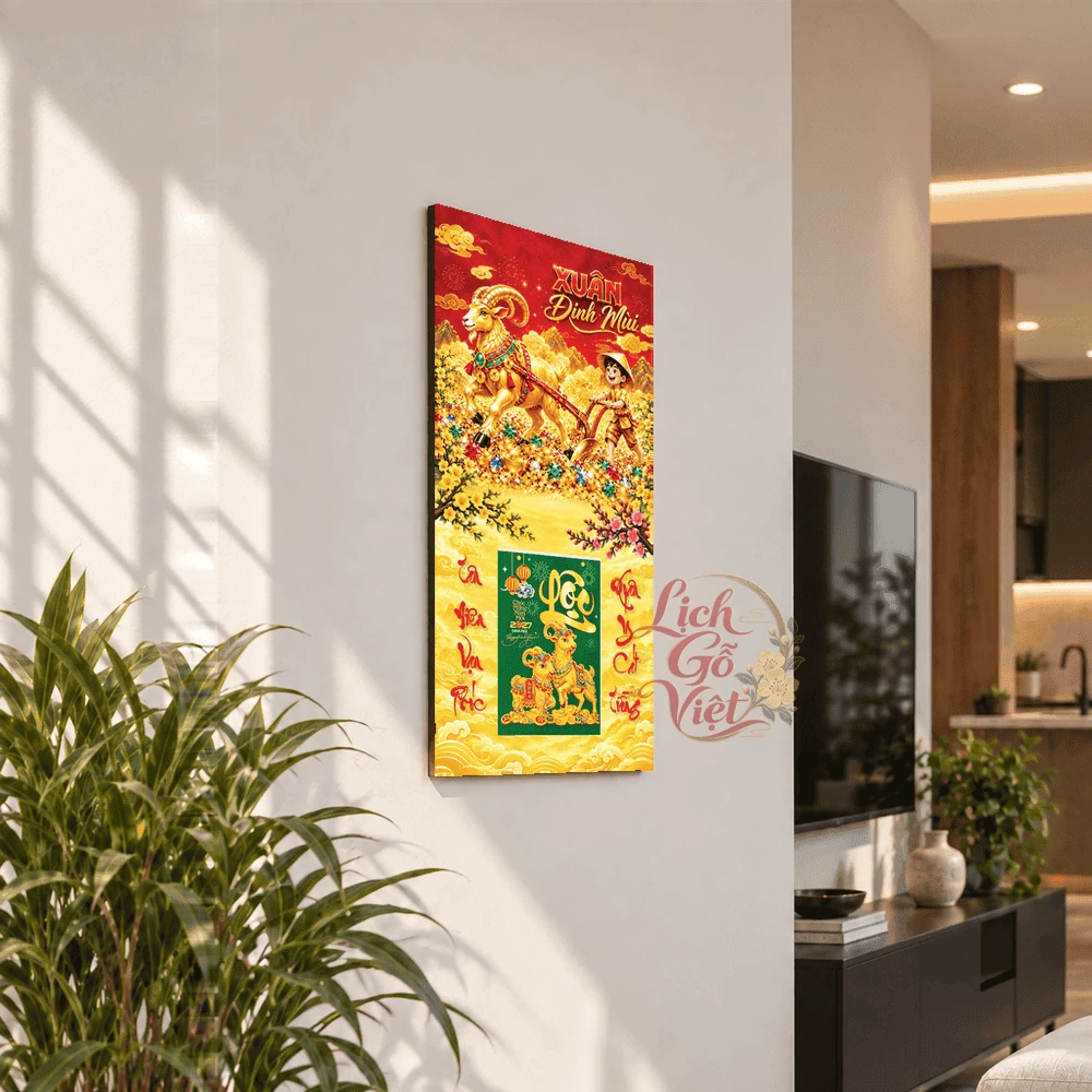 Lịch gỗ tráng gương 2027 30×60 cm Xuân Đinh Mùi – Dê Vàng Khai Xuân LGV27T3-08 — ảnh 2