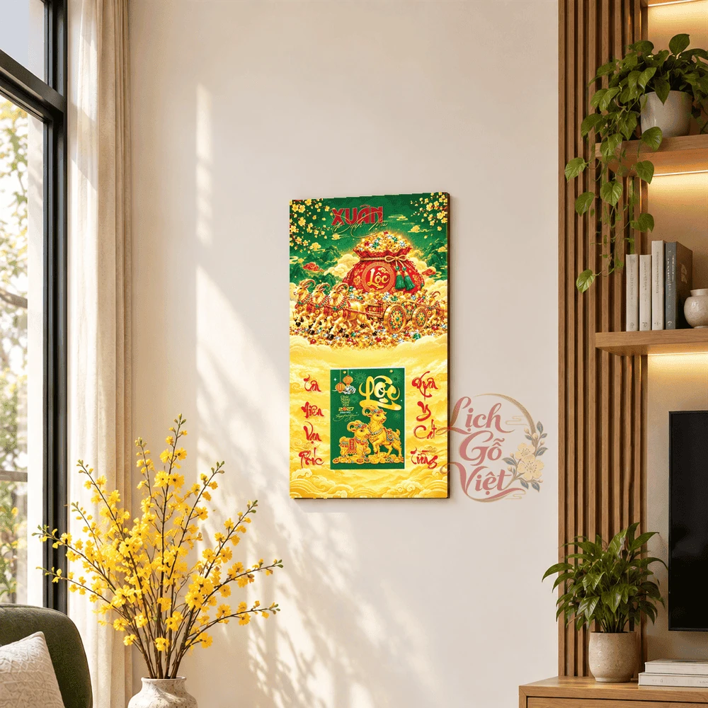 Lịch gỗ tráng gương 2027 30×60 cm Chữ Lộc Đón Xuân LGV27T3-09 — ảnh 2