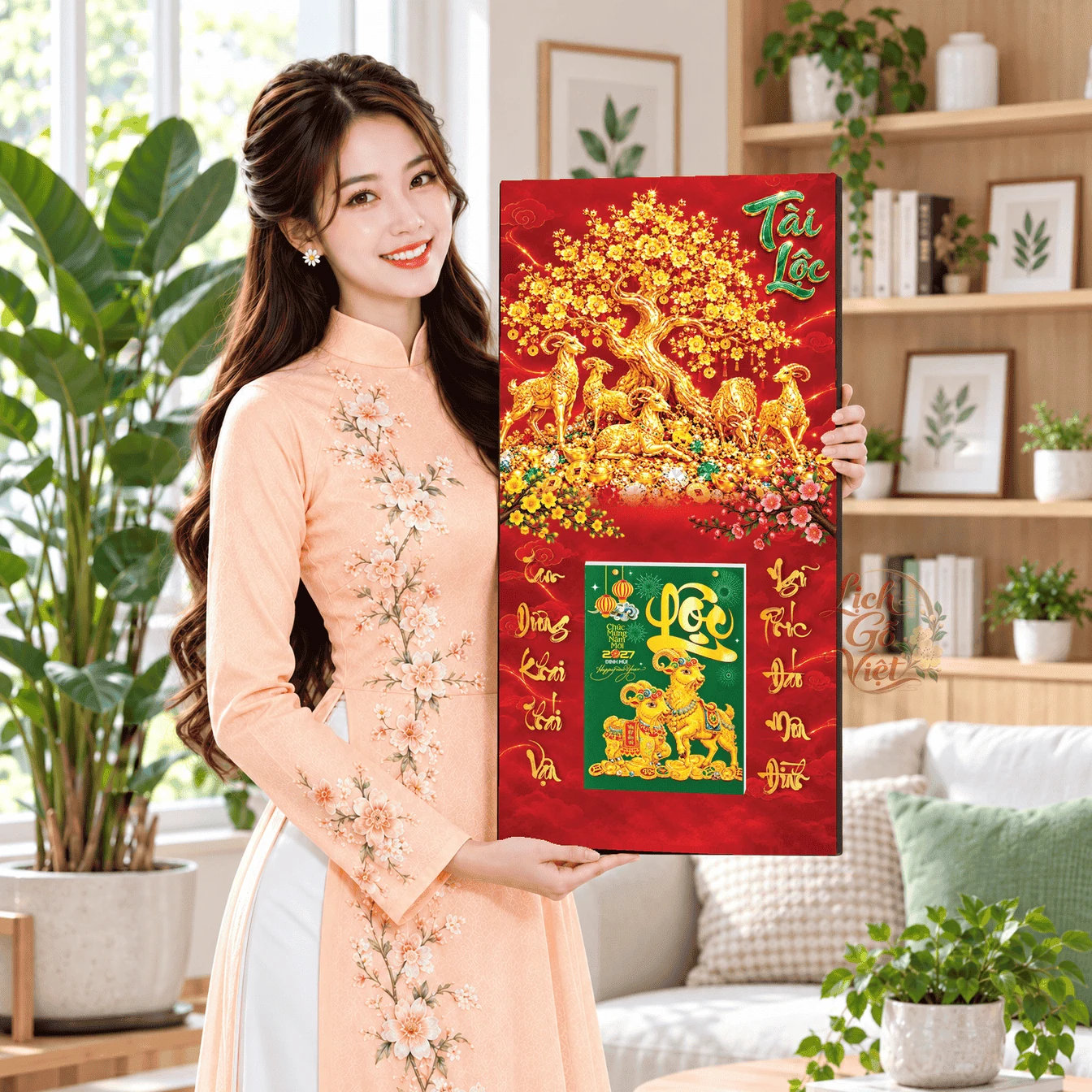 Lịch gỗ tráng gương 2027 30×60 cm Cây Tài Lộc LGV27T3-11 — ảnh 3