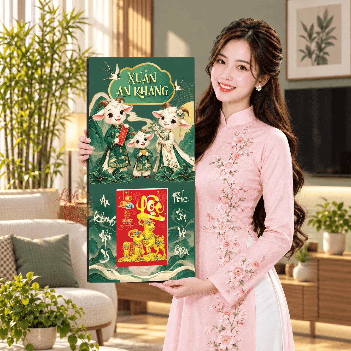 Lịch gỗ tráng gương 2027 30×60 cm Xuân An Khang LGV27T3-12 — ảnh 4