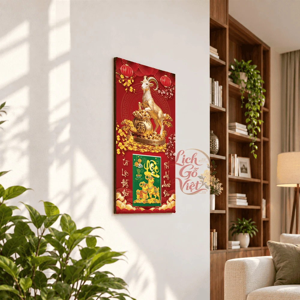 Lịch gỗ tráng gương 2027 30×60 cm Dê Vàng Tài Lộc LGV27T3-14 — ảnh 2