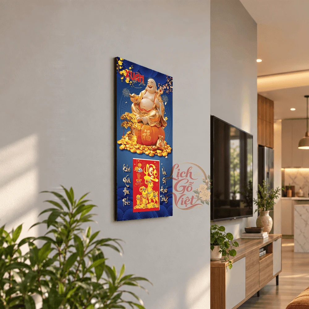 Lịch gỗ tráng gương 2027 30×60 cm Phật Di Lặc Tài Lộc LGV27T3-15 — ảnh 2