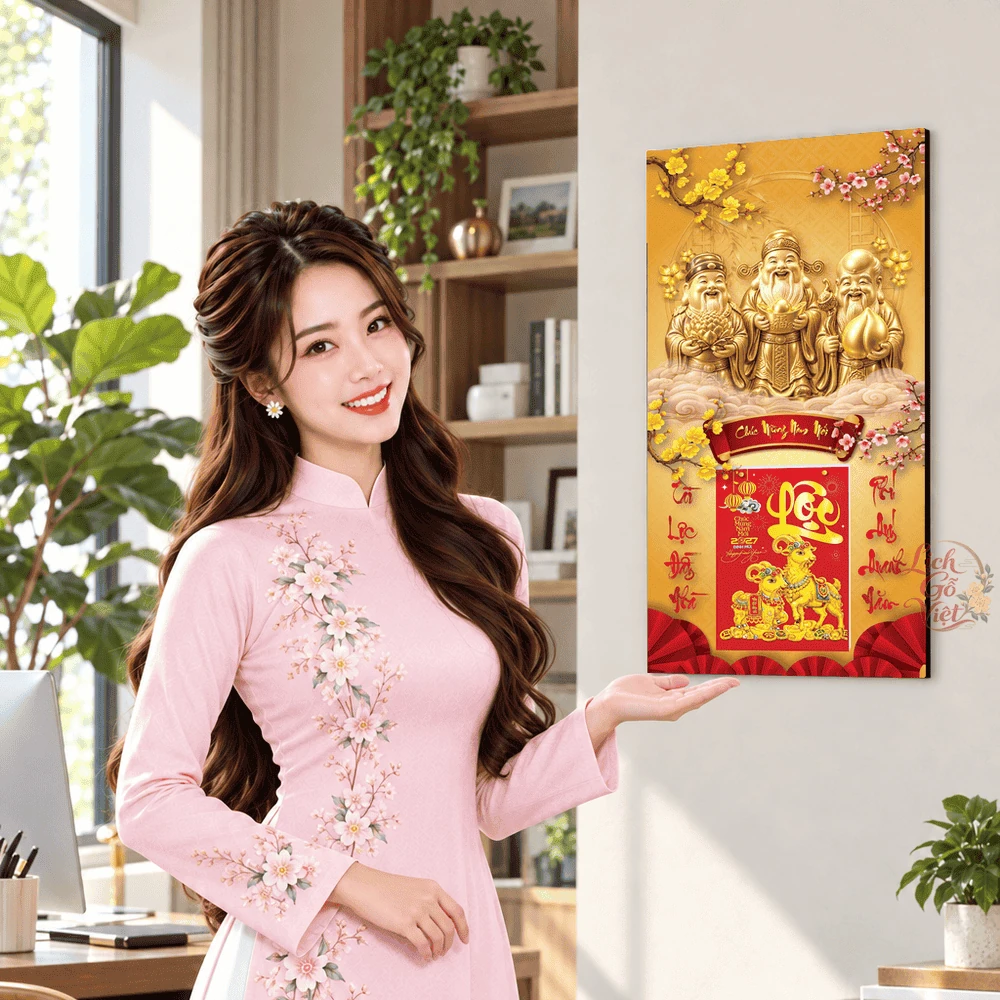 Lịch gỗ tráng gương 2027 30×60 cm Phúc Lộc Thọ LGV27T3-16 — ảnh 4