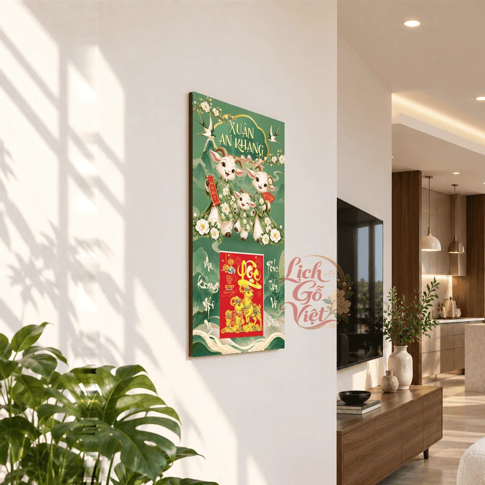Lịch gỗ tráng gương 2027 30×60 cm Xuân An Khang Hoa Mai LGV27T3-18 — ảnh 3