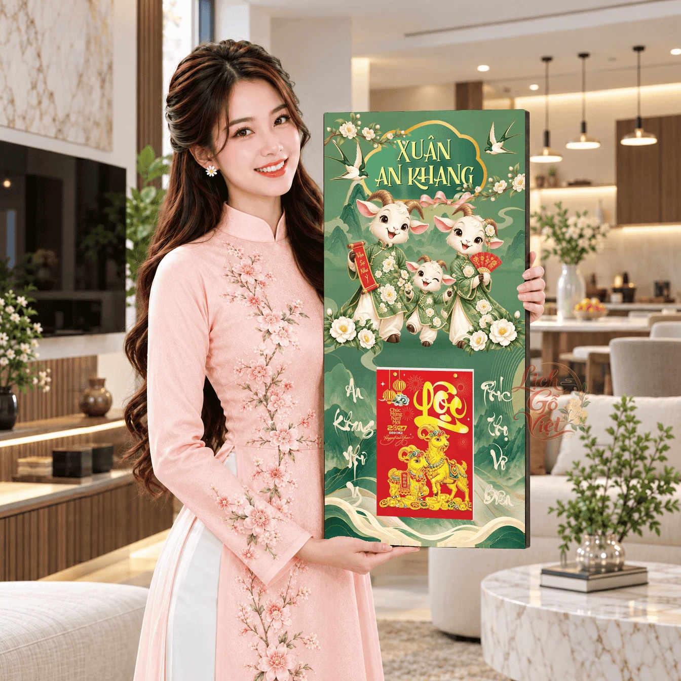 Lịch gỗ tráng gương 2027 30×60 cm Xuân An Khang Hoa Mai LGV27T3-18 — ảnh 4