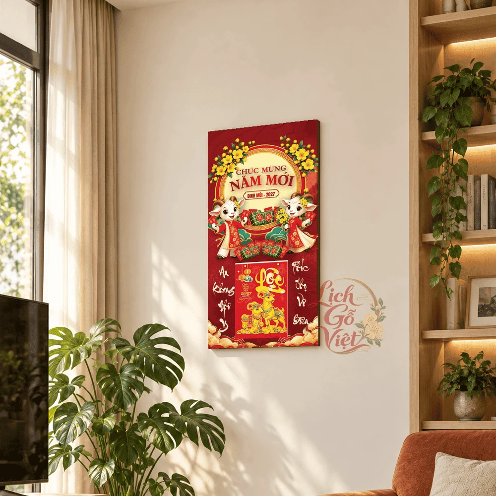 Lịch gỗ tráng gương 2027 30×60 cm Chúc Mừng Năm Mới LGV27T3-19 — ảnh 1