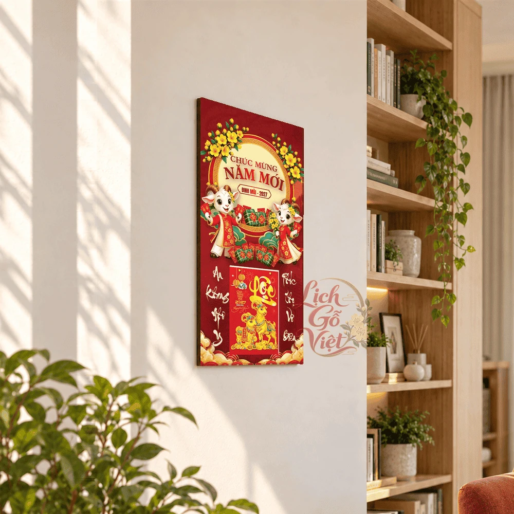 Lịch gỗ tráng gương 2027 30×60 cm Chúc Mừng Năm Mới LGV27T3-19 — ảnh 2
