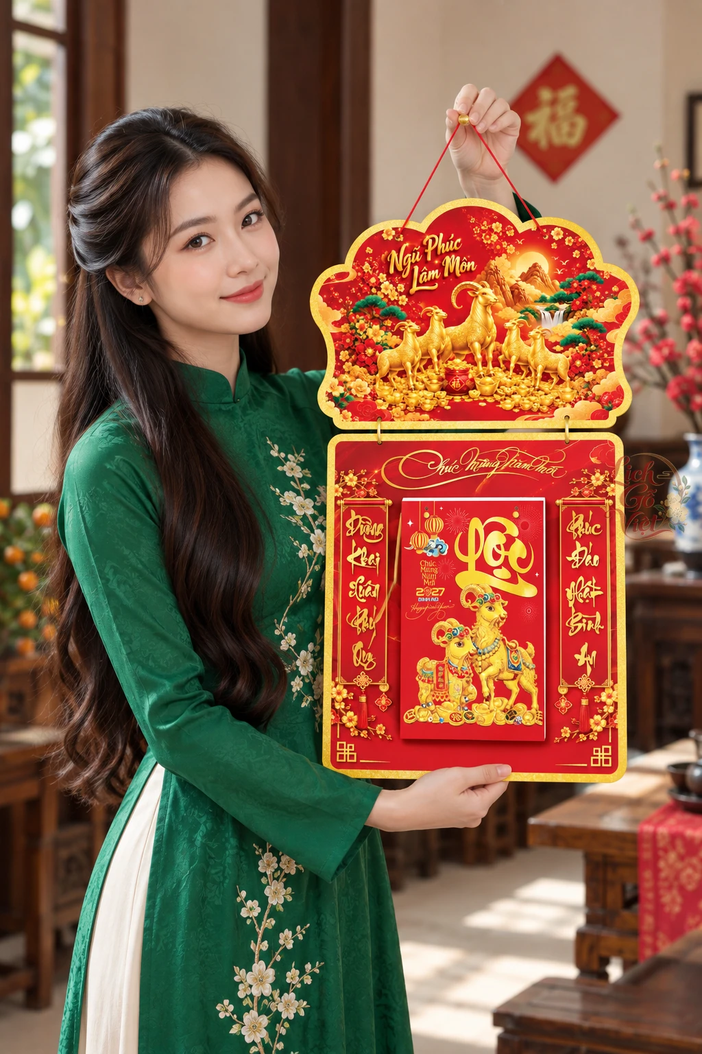 Lịch gỗ 2 thân 2027 Ngũ Phúc Lâm Môn LGV27T2-01 — ảnh 2