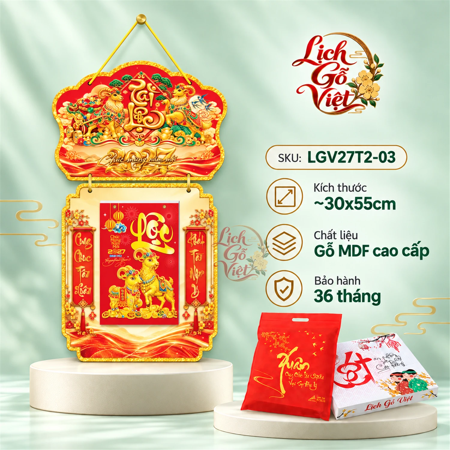 Lịch gỗ 2 thân 2027 Tài Lộc LGV27T2-03