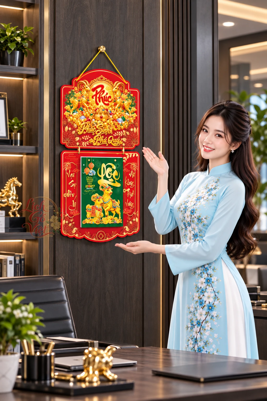 Lịch gỗ 2 thân 2027 Chữ Phúc LGV27T2-06 — ảnh 3