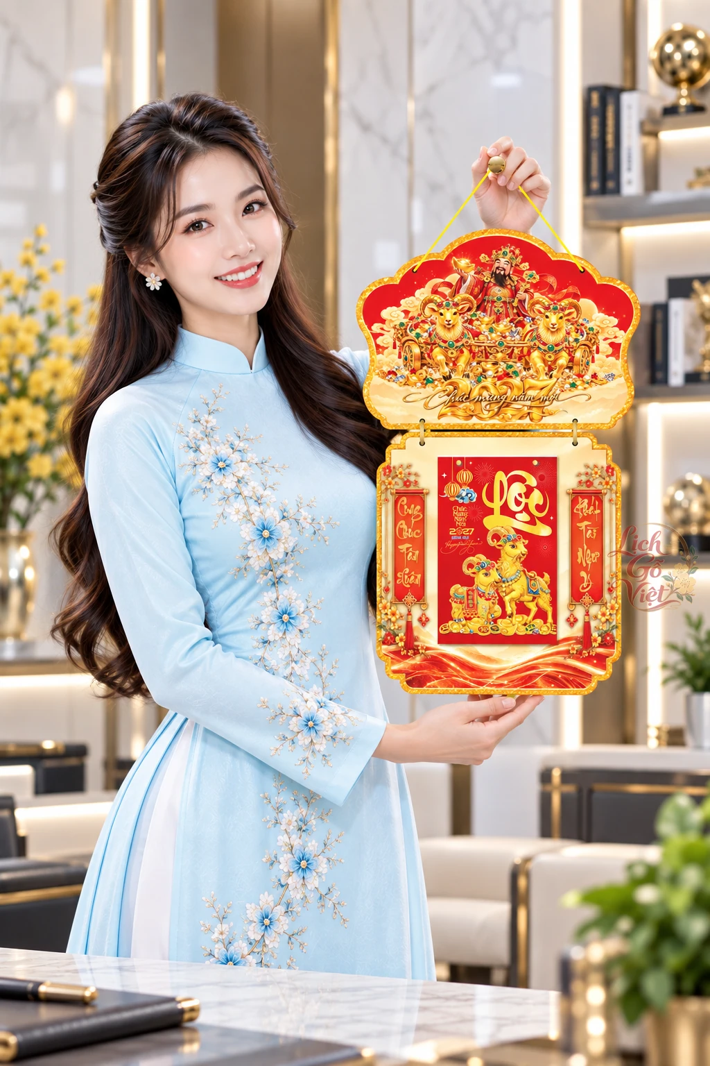 Lịch gỗ 2 thân 2027 Thần Tài LGV27T2-10 — ảnh 5