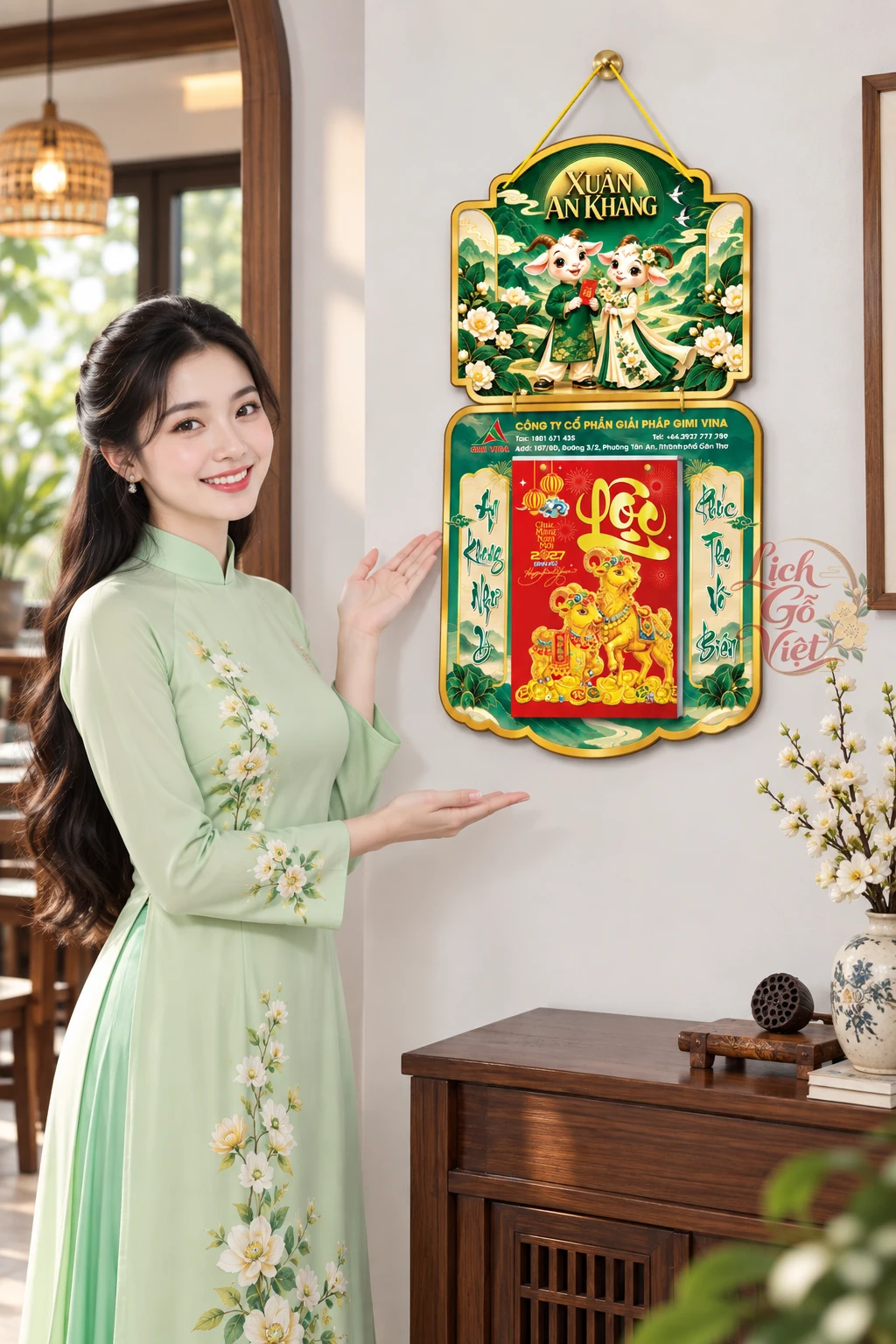 Lịch gỗ 2 thân 2027 Xuân An Khang LGV27T2-12 — ảnh 1